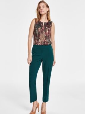 Kasper Women's Stretch-Crepe Straight-Leg Pants Evergreen NWT